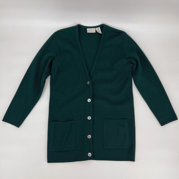 Vintage Nordstrom Preview Merino Wool Cardigan Small Green Button Long V Neck - Picture 1 of 11